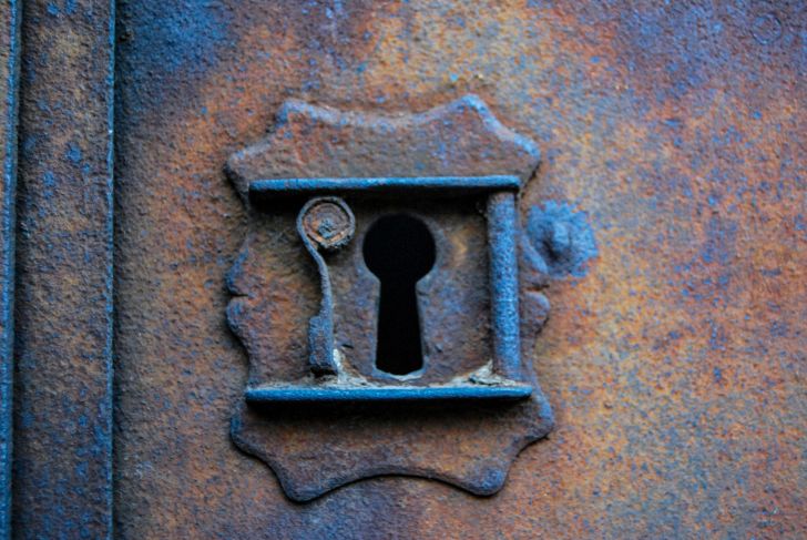 The keyhole of an antique lock