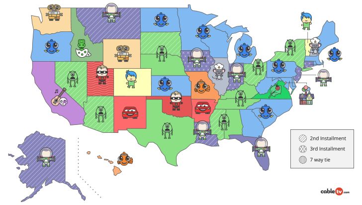 The Most Popular Pixar Movie in Each State map