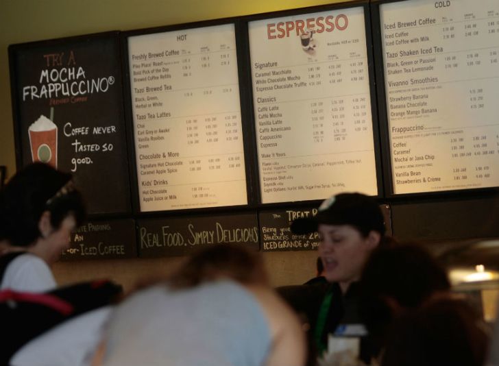 A Starbucks store menu is pictured