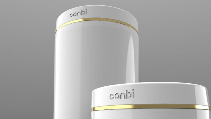 The large and small sizes of the Canbi garbage can are pictured
