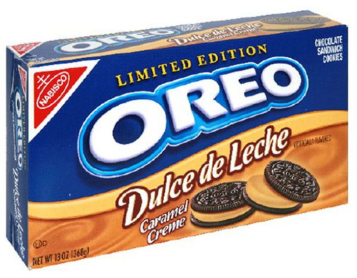 A package of Dulce de Leche Caramel Creme Oreo cookies is pictured