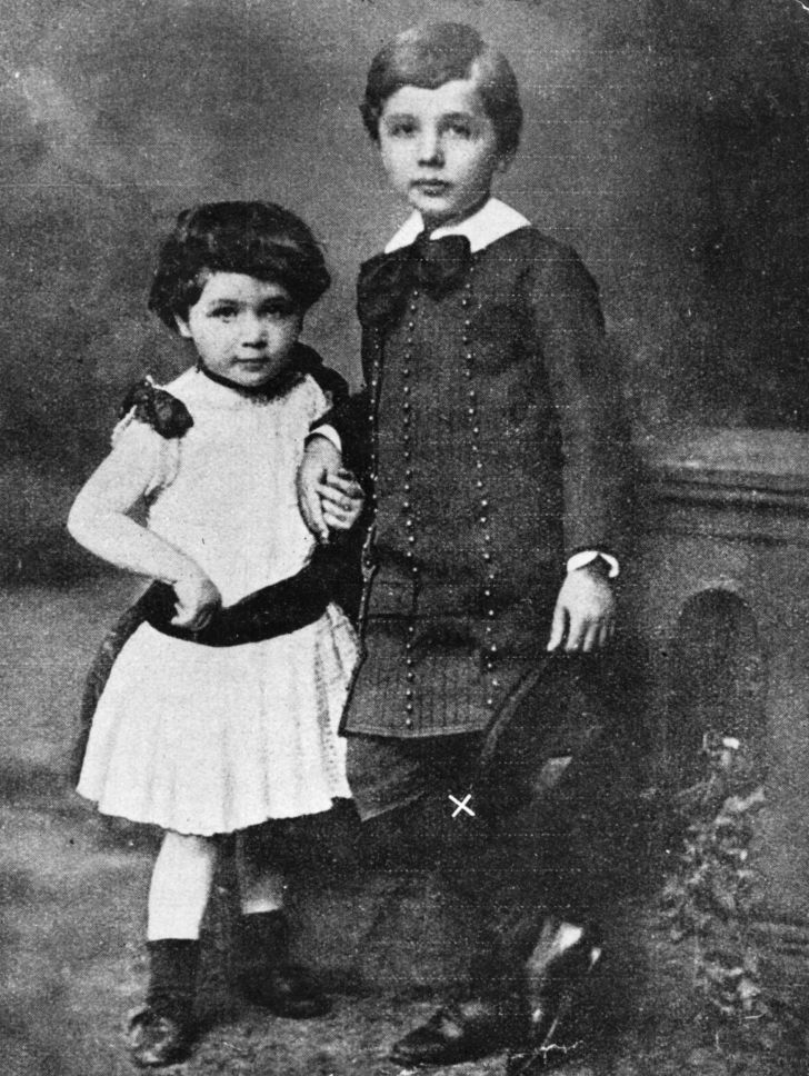 A portrait of a young Albert Einstein with his sister.