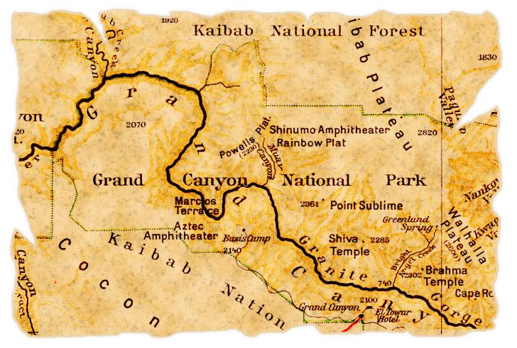 A vintage map of Grand Canyon National Park