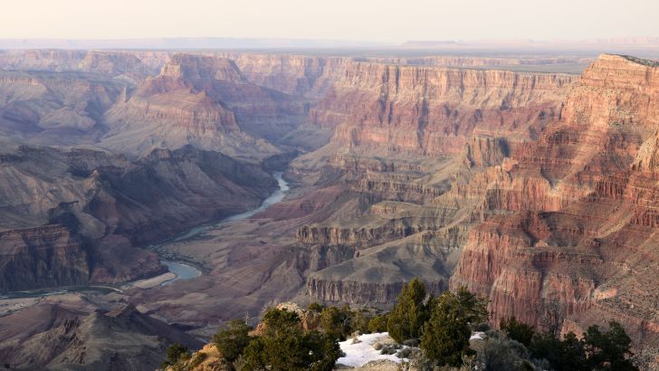 The Colorado River snakes through the Grand Canyon.