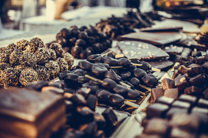 display case of hand-dipped chocolate treats