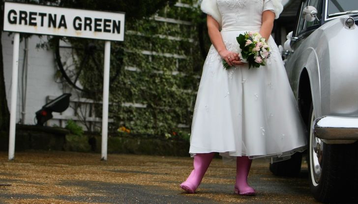 Laura Lines stands for pictures after getting married in February 29, 2008 in Gretna Green, Scotland.