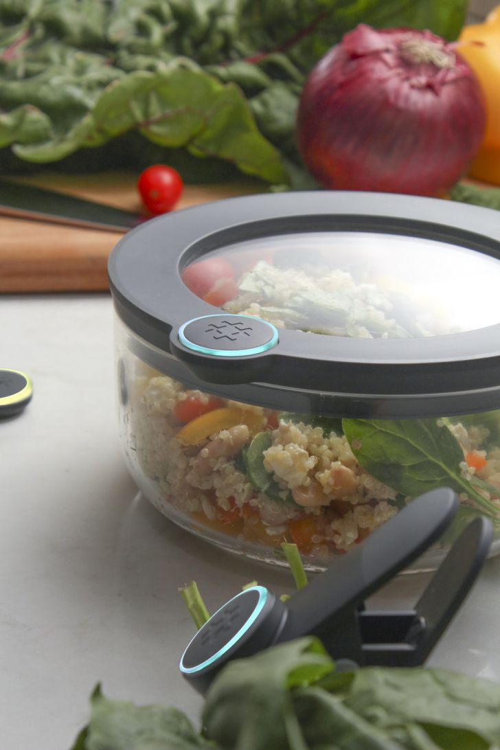 An Ovie Smartware container with leftovers