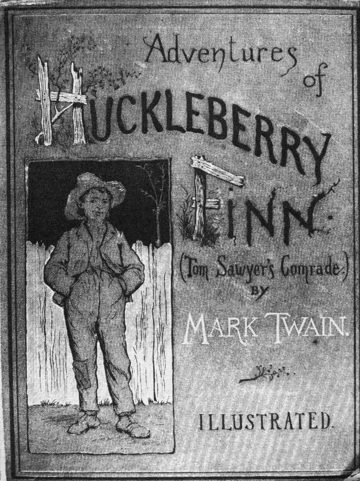 A cover of an old copy of Adventures of Huckleberry Finn