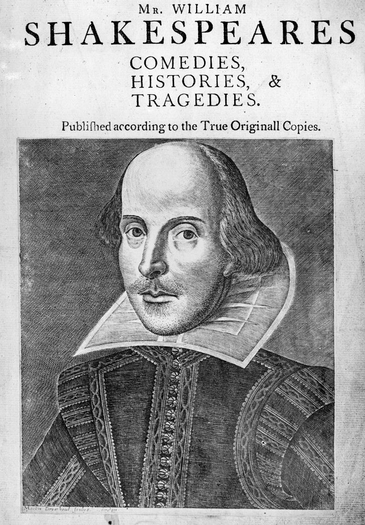 The cover of a 1623 collection of Shakespeare's works.
