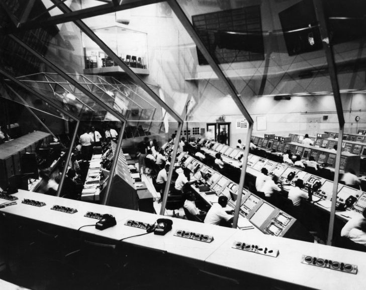 The control room for the launch of Apollo 4.