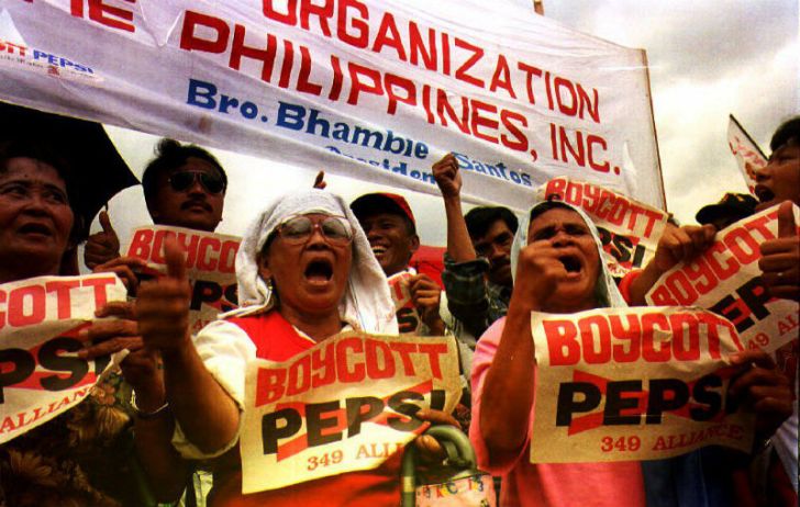 Protestors voice anti-Pepsi sentiment during a rally in Manila