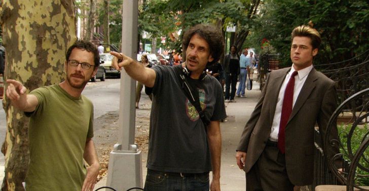 Brad Pitt, Ethan Coen, and Joel Coen in 'Burn After Reading' (2008)