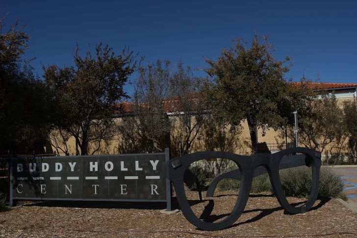 A sculpture of Buddy Holly's glasses in Lubbock, Texas