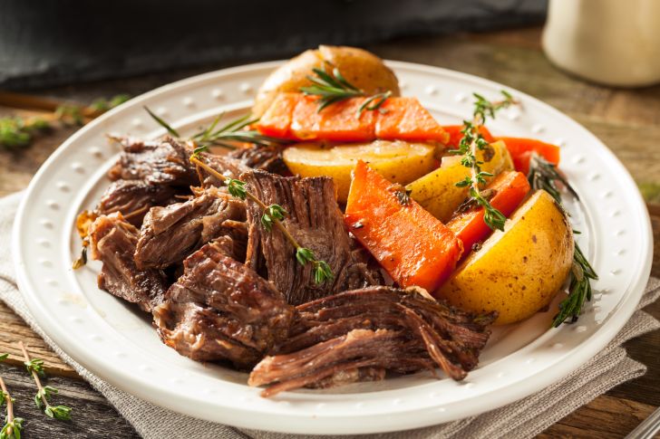 Pot roast on a plate.