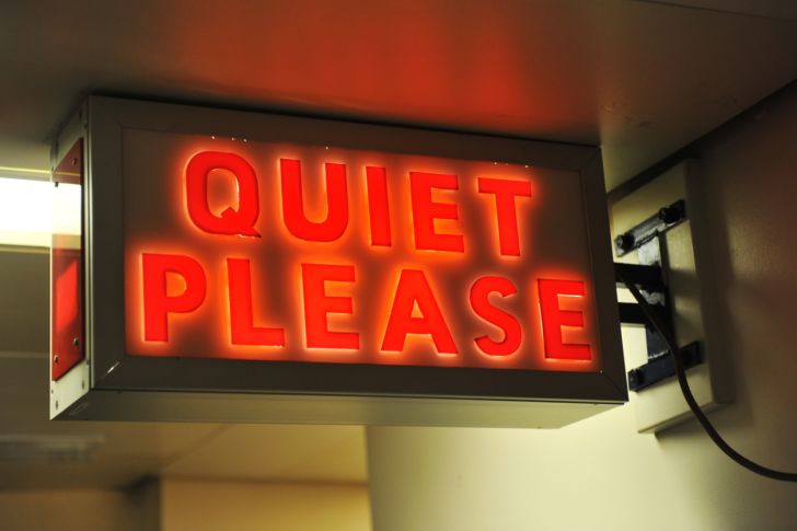 A "quiet please" radio sign