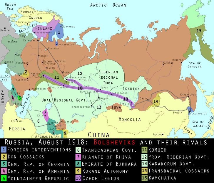 Map of Russian civil war, 1918 Map of Russian civil war, 1918