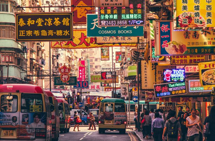 A busy street in Hong Kong