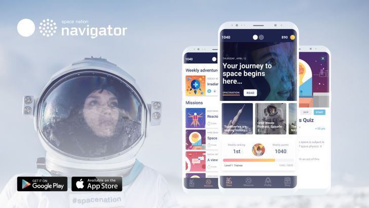 Screenshots of the Space Nation Navigator app