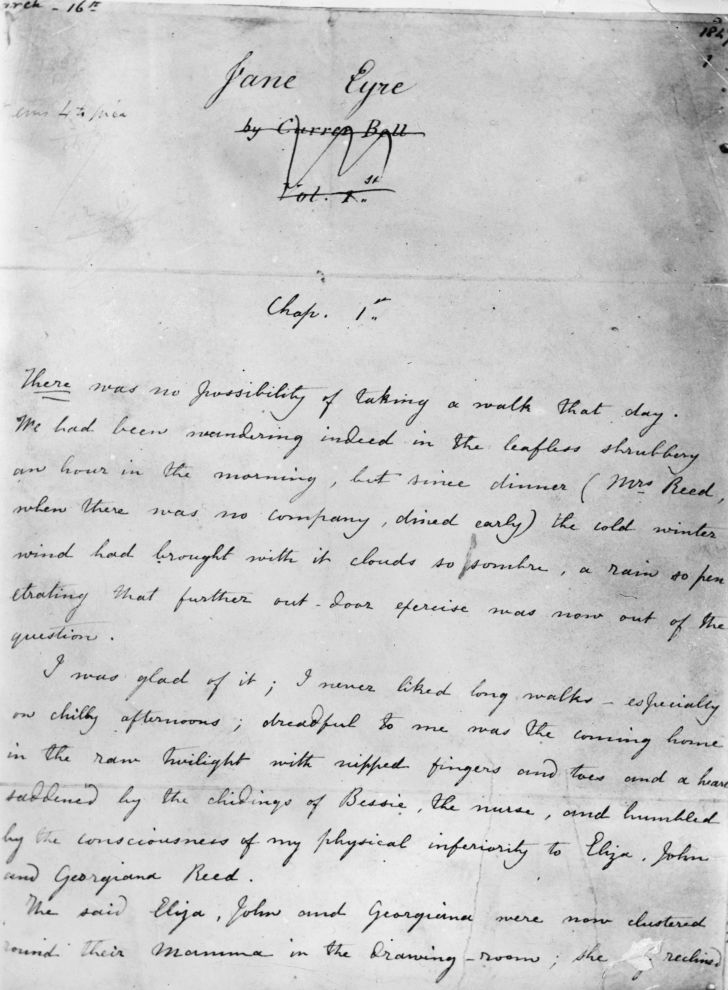 The first page of the manuscript 'Jane Eyre.'