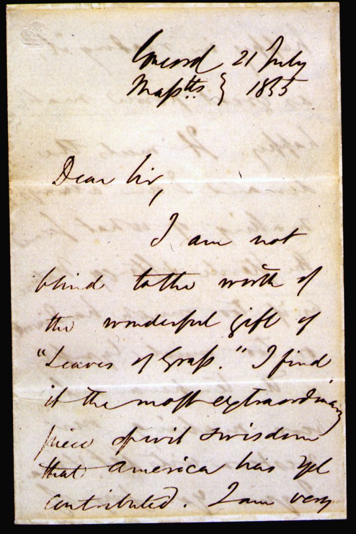 letter from Ralph Waldo Emerson to Walt Whitman