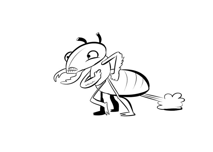A black-and-white illustration of a termite farting