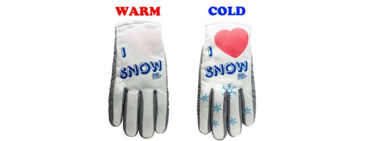 A Freezy Freakies glove before and after the temperature change