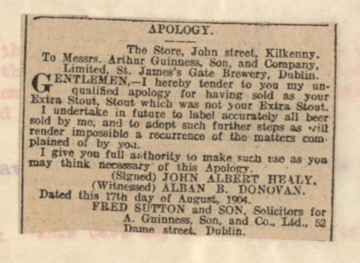 Apology Guinness Apology