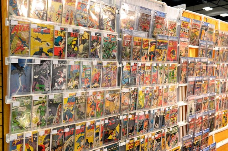 A selection of rare comics at a comic book convention