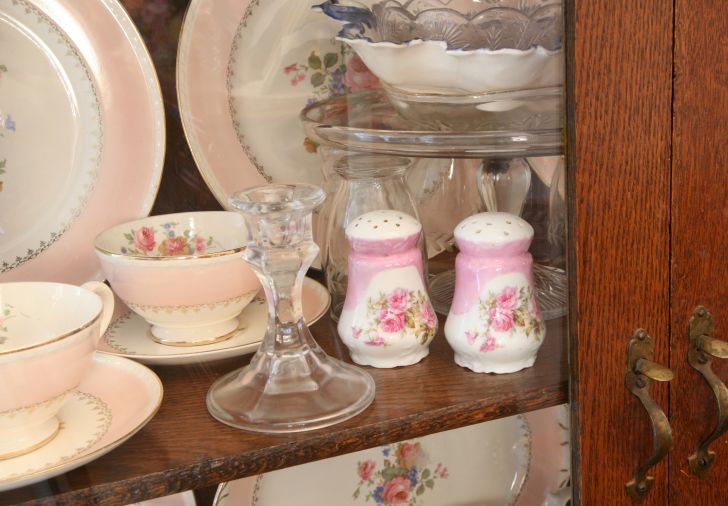 Beautiful Antique China and glassware in old cabinet