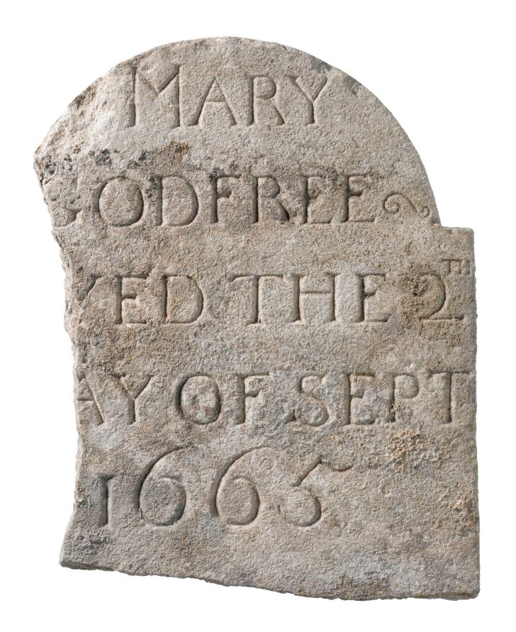 The gravestone of plague victim Mary Godfree, discovered at Liverpool Street in London during the Crossrail excavations.