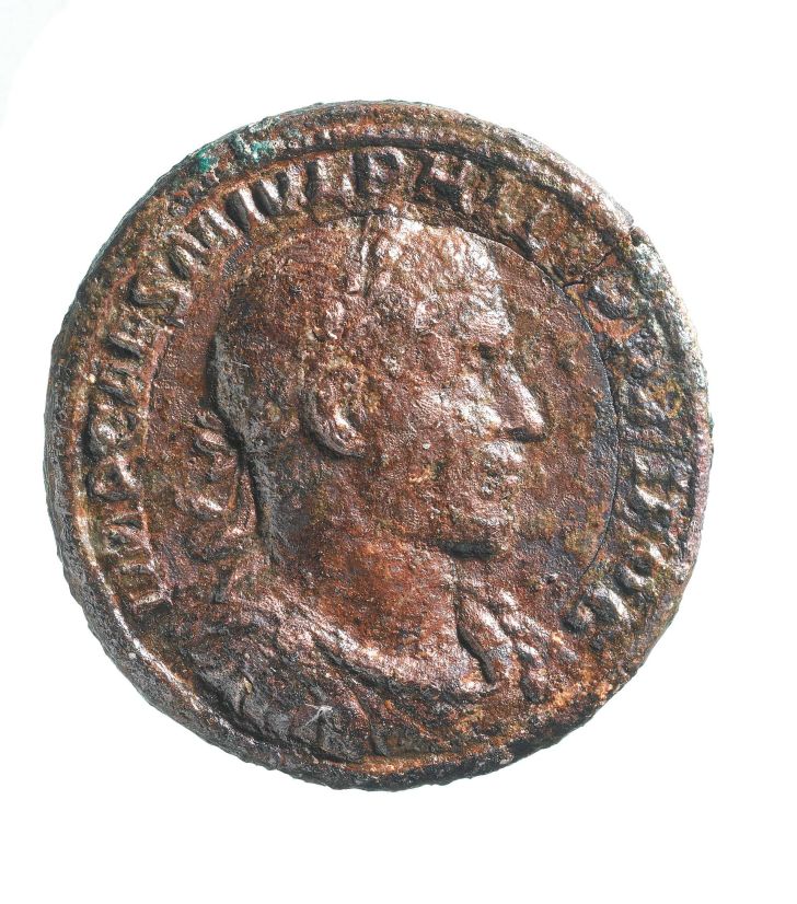 A rare Roman medallion dating back to 245 CE, found by archaeologists during the London Underground expansion.