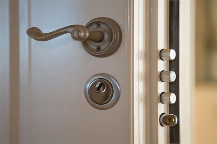 A secure door with several locks