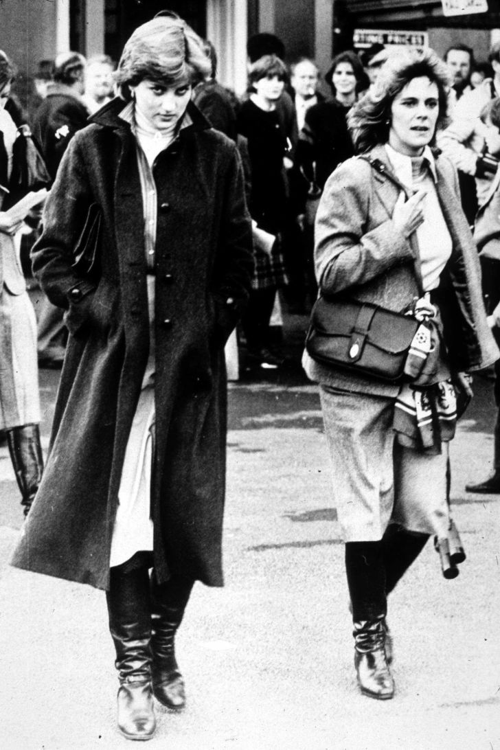 Lady Diana Spencer and Camilla Parker-Bowles at Ludlow Races where Prince Charles is competing, 1980