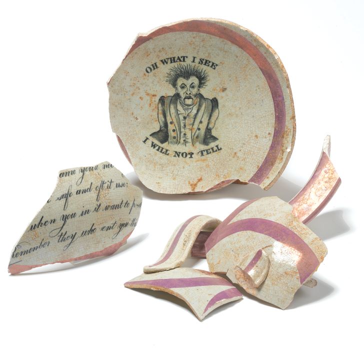 A bawdy Victorian chamber pot, discovered by archaeologists while excavating future London Underground sites.