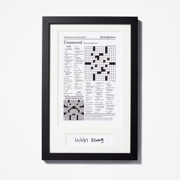 Framed New York Times crossword puzzle.