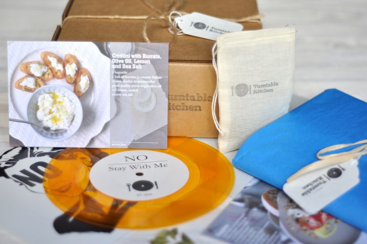 Vinyl disc and food recipe.