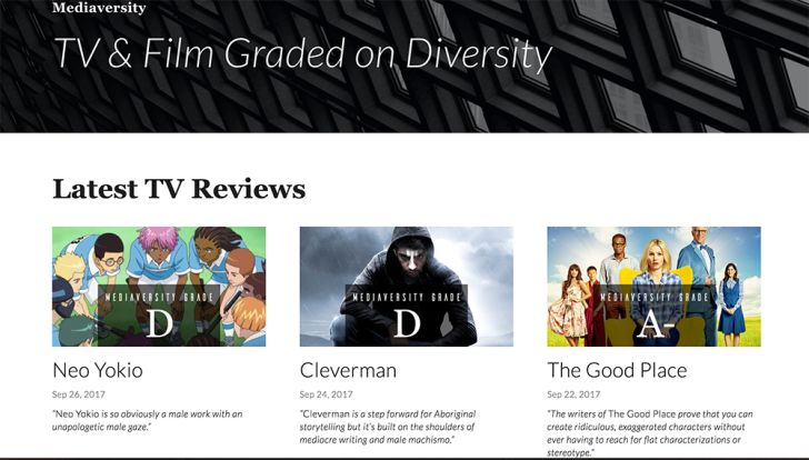 Mediaversity's homepage shows recent television reviews.