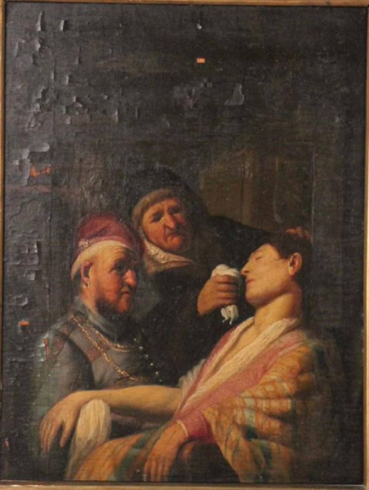 "The Unconscious Patient (An Allegory of Smell)," painted between 1624 and 1625 by Rembrandt van Rijn as one of five oil paintings in his series "The Senses."