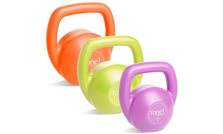 A set of three kettlebells