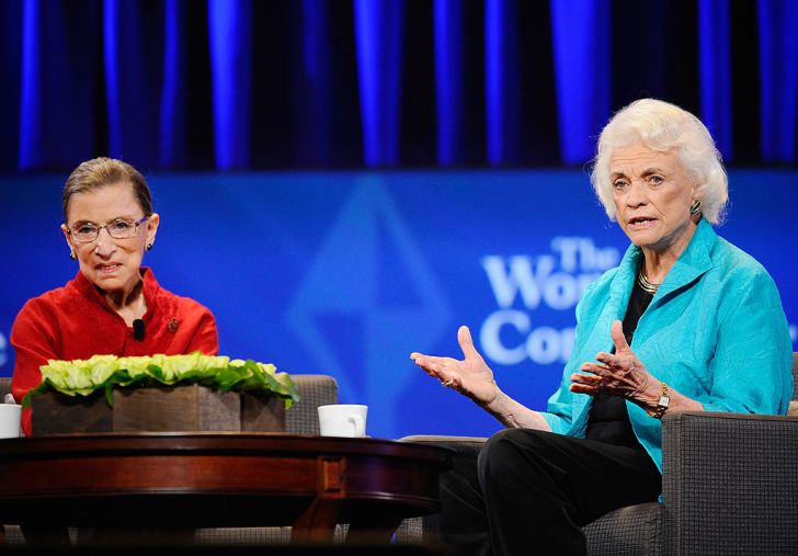 Justice Ruth Bader Ginsburg (L) and former justice Sandra Day O'Connor