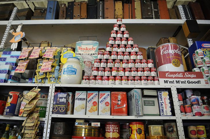 Soup cans and other mid-century food and daily items at the History For Hire prop house in North Hollywood, California