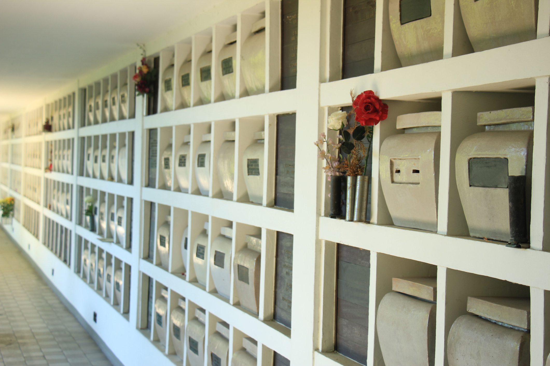 Wall of cremation urns